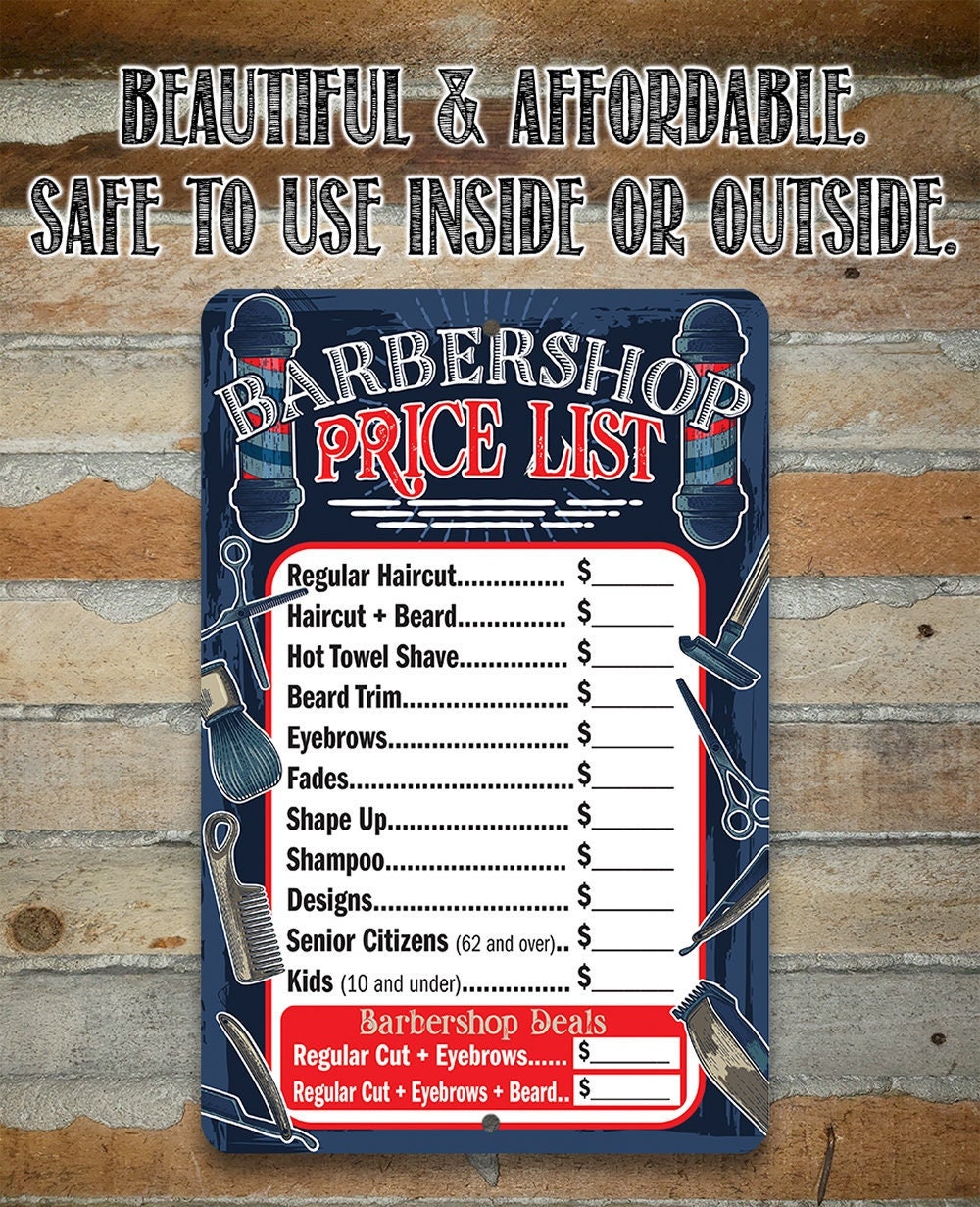 Barbershop Price List – 8″ x 12″ or 12″ x 18″ Aluminum Tin Awesome Metal Poster