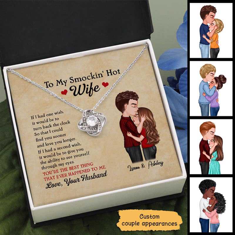 Turn Back Clock Couple Romantic Valentine Gift Personalized Love Knot Necklace Message Card