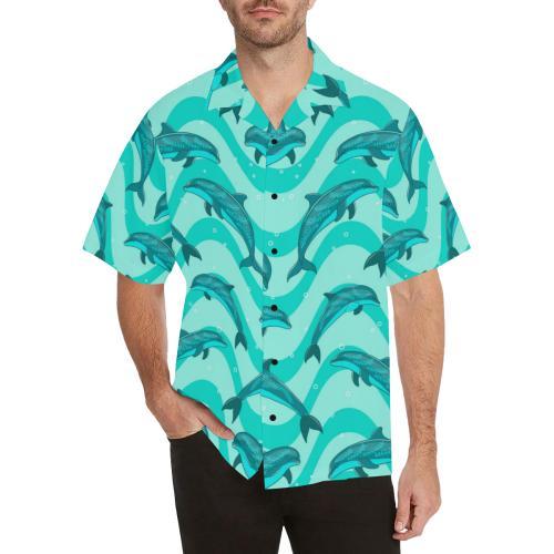 Dolphin Wave Print Hawaiian Shirt