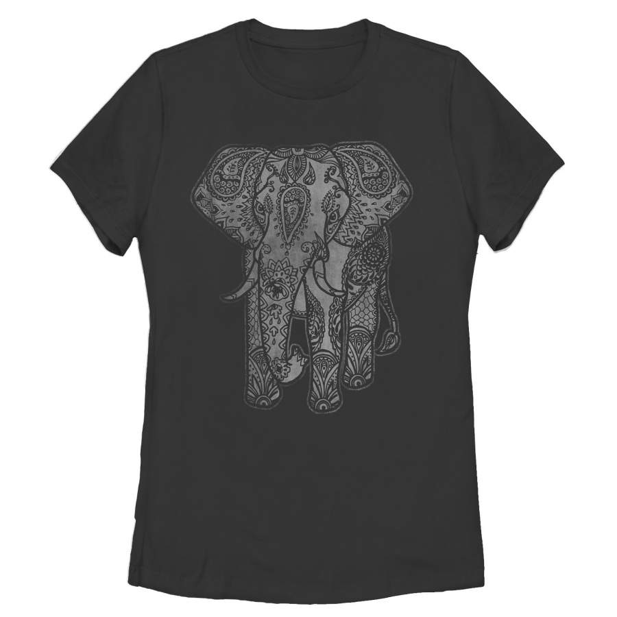 Lost Gods Women’s Elephant Print  T Shirt Black