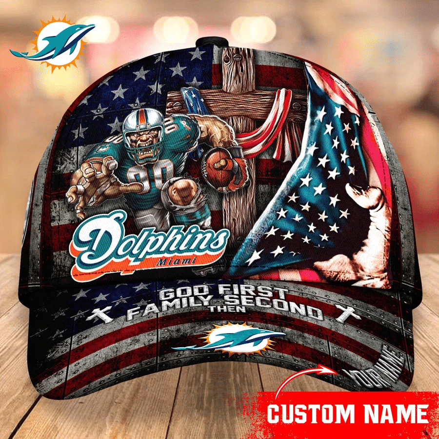 Miami Dolphins Baseball Caps Mascot Flag Custom Name