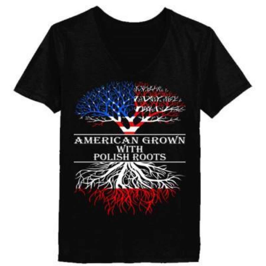 AGR American Grown With Polish Roots – Ladies’ V-Neck T-Shirt