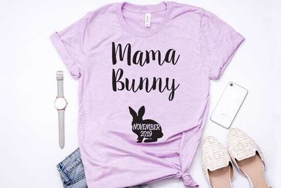 Mama Bunny Due Date Shirt, Personalized Easter Maternity Shirt, Easter Pregnancy Announcement Tee, Cute Baby Announcement husband, grandma