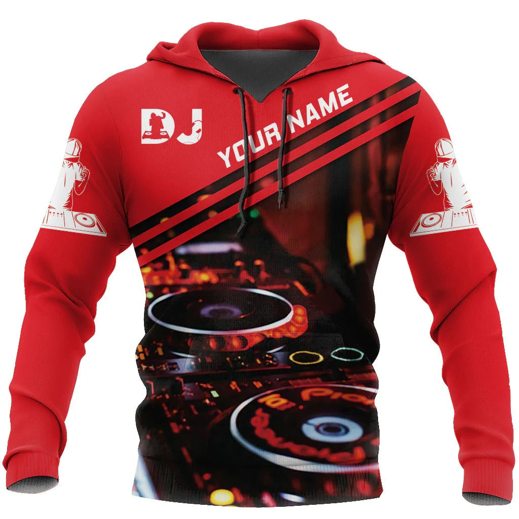 Personalized Red Dj Premium Hoodie For Men Women, Dj 3D Full Print Sweat Shirt, Dj Clothing