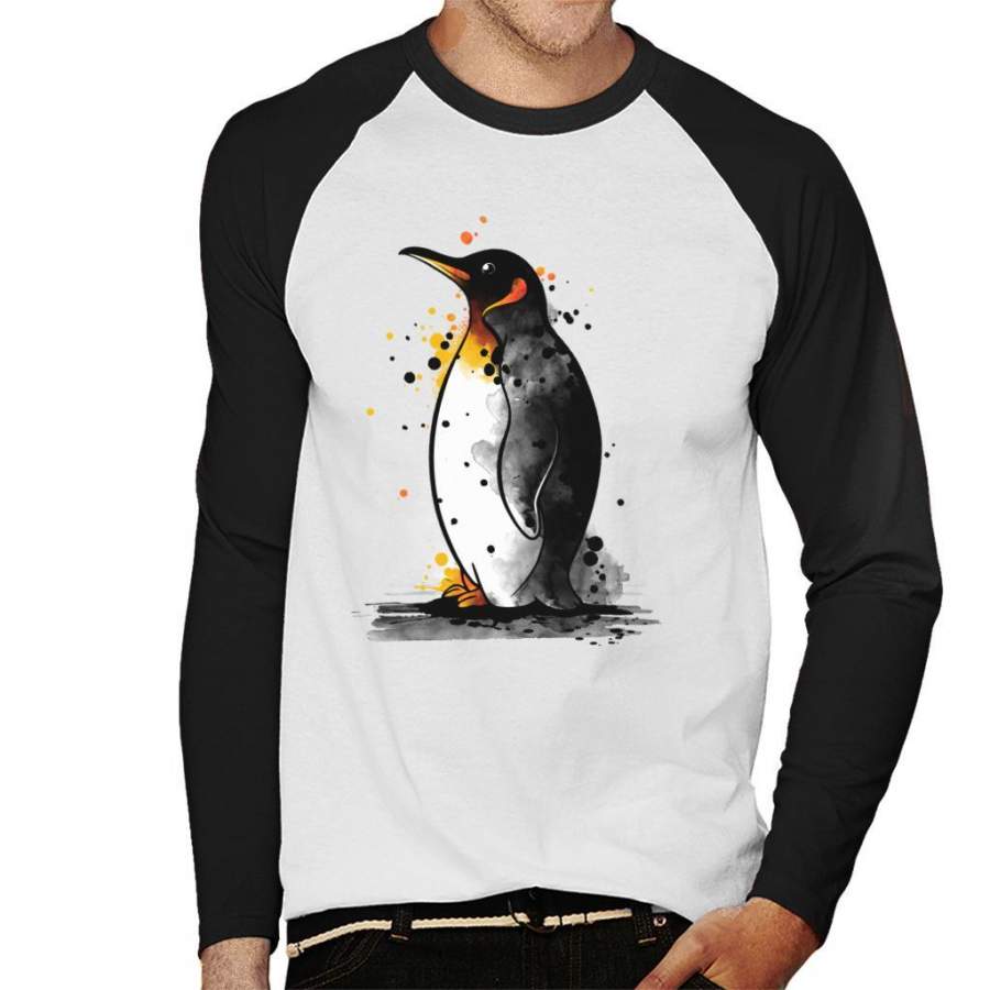 Penguin Paint Splat Men’s Baseball Long Sleeved T-Shirt