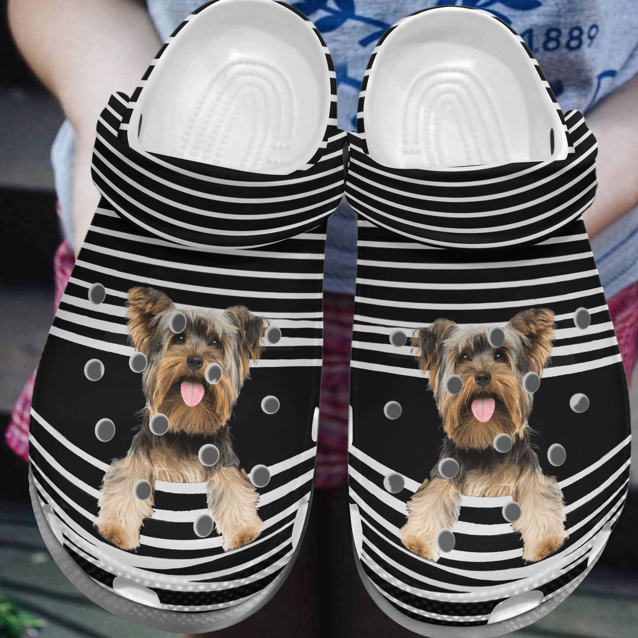 Yorkie Personalized Clog, Custom Name, Text, Color, Number Fashion Style For Women, Men, Kid, Print 3D Stripe Pattern