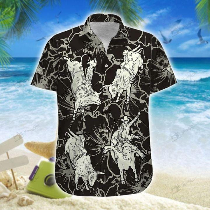 Black Bull Riding Unisex Hawaii Shirts Beach Shorts Ha79746