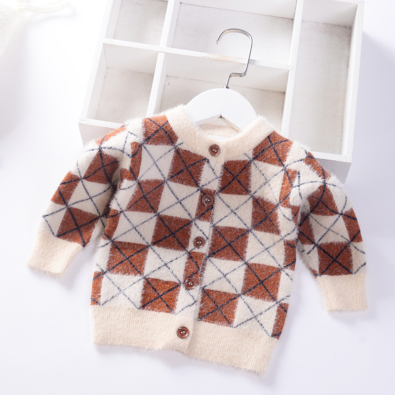 2022 New England style Autumn Winter Boys Sweater Baby boy Plaid Cardigan mink velvet knit Kids Clothes Children warm Coat 0-6y alx