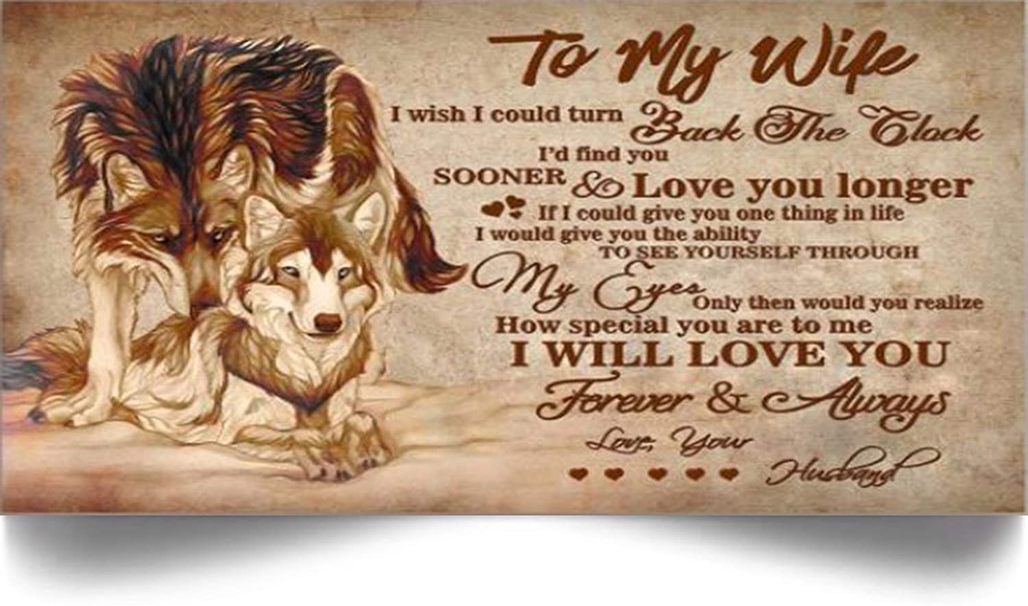 Wolf Poster-to My Wife-I Will Love You Forever and Always-Husband to Wife-Home Decoration Poster, Wall Poster, Home and Room Decoration, Gifts for Wife