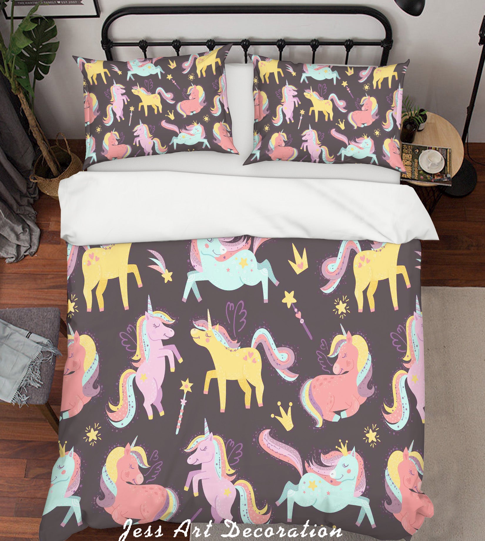 3D Black Unicorn Quilt Cover Set Bedding Set Pillowcases 64