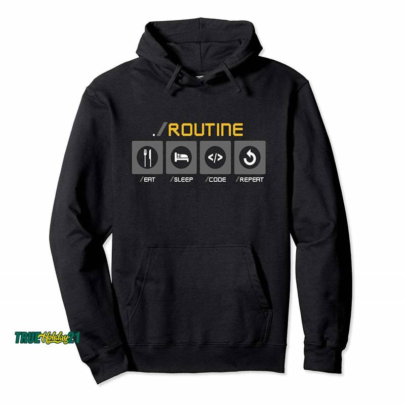 ./ Routine Eat Sleep Code Repeat Fun Developers Meme Gift Pullover Hoodie