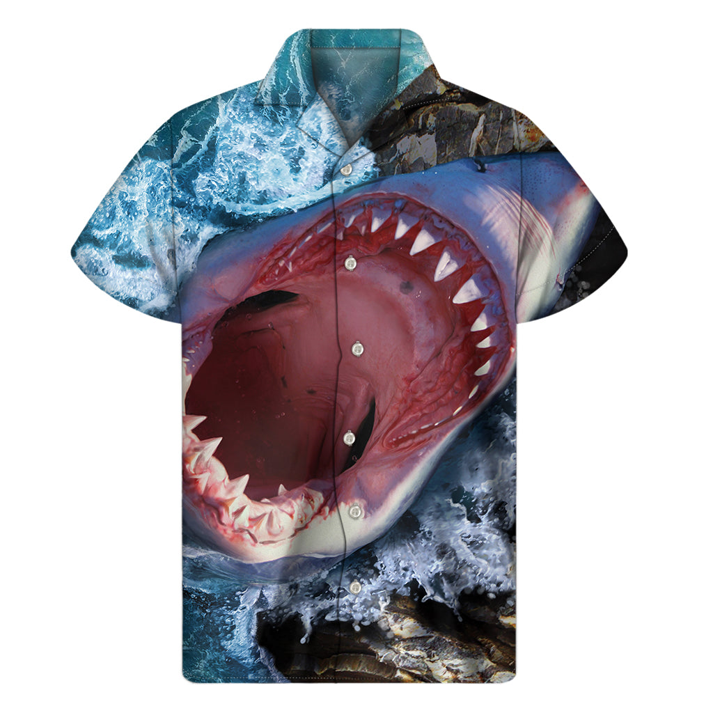 Angry Shark Print Men’S Short Sleeve Shirt