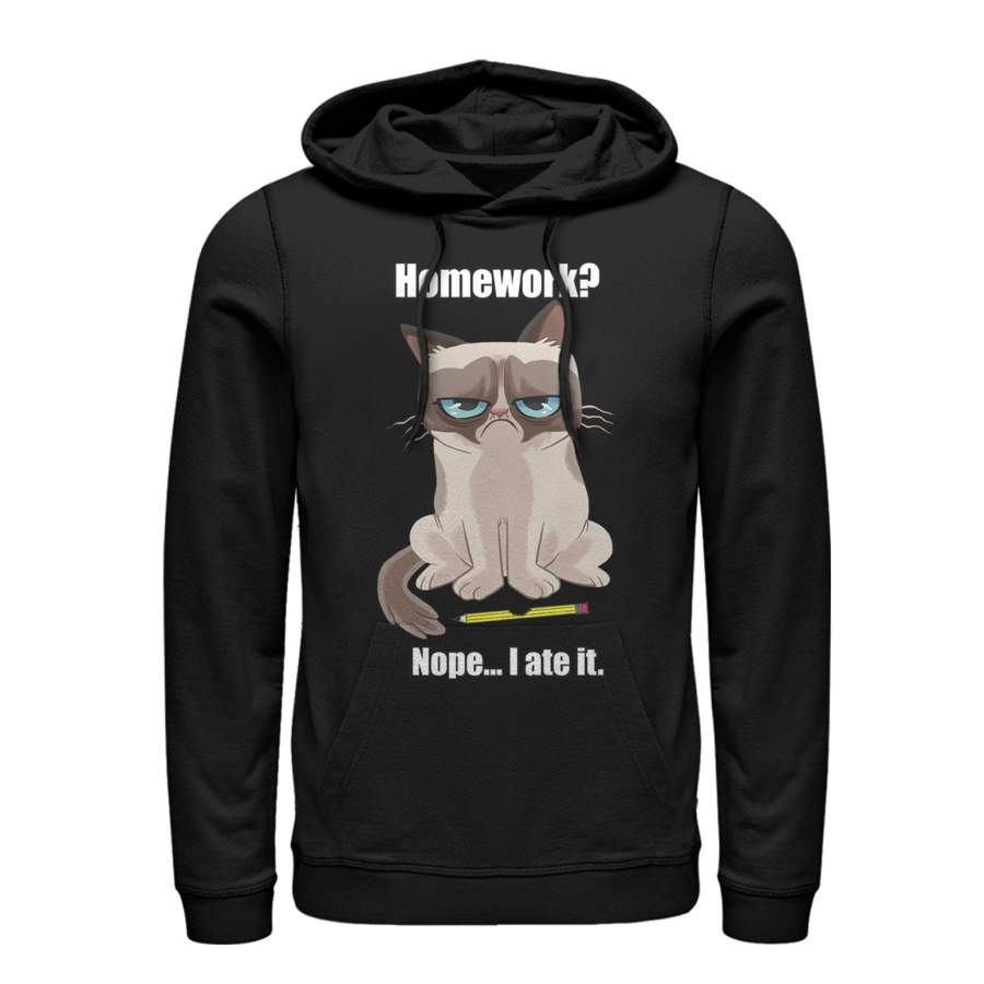 Grumpy Cat Men’s My Pet Ate My Homework  Lightweight Hoodie Black