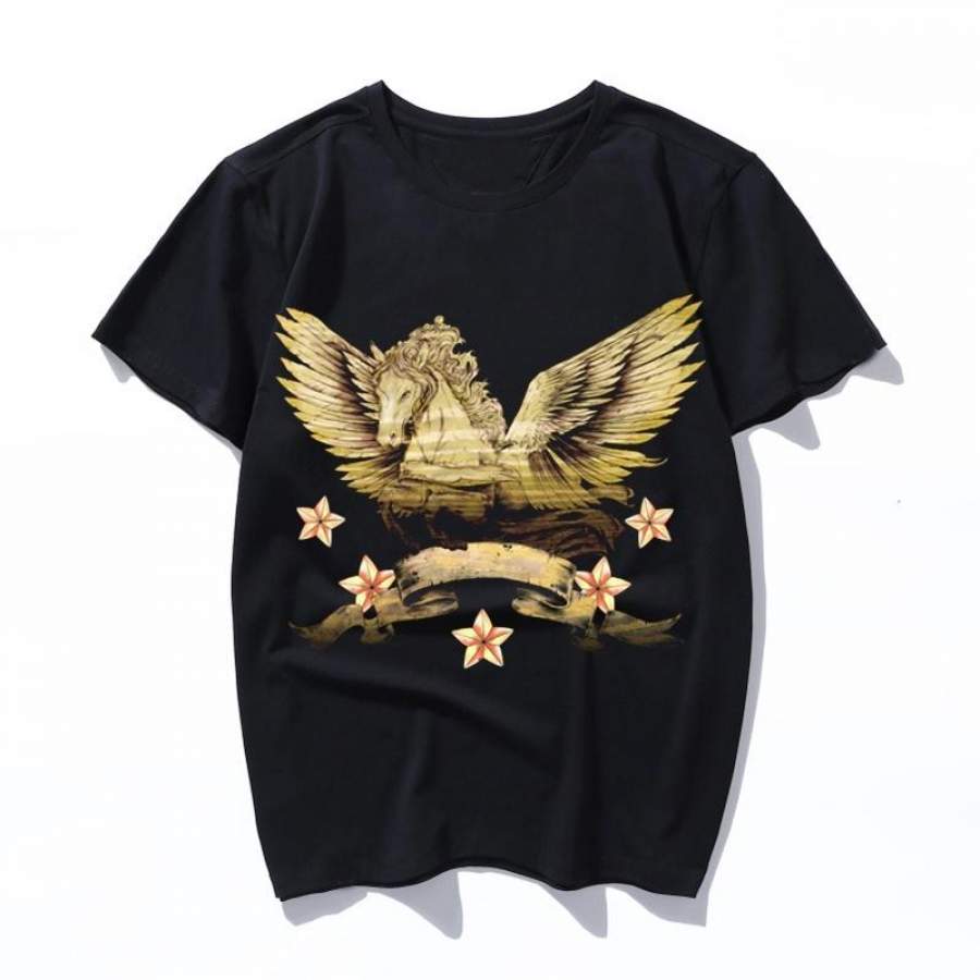 vintage pegasus Men Summer Short Sleeve Printed Vintage Slim Cotton T-shirt Women New Casual European Style O Neck Fashion Top Tees