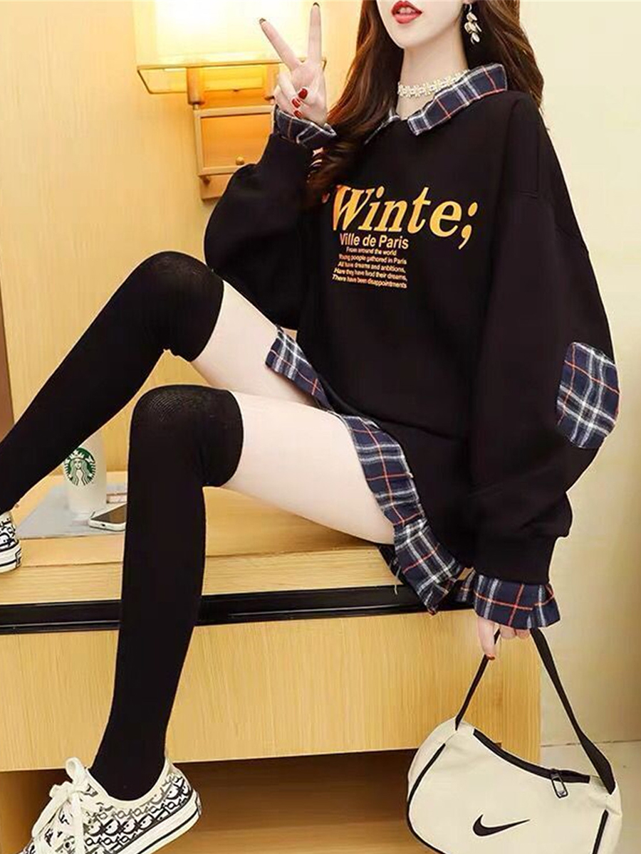 Cute Autumn Patchwork Hoodie Sweatshirt Spring Women Loose Funny Tops Hip Hop Harajuku Oversize Korean High Street Winter Coats alx