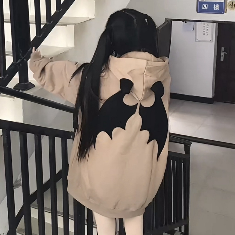 Devil Wings Print Gothic Hoodies Y2k Retro Harajuku Hip Hop Jacket High Street Emo Zip Up Hoodie Casual Loose Sweatshirt Women alx Tee4You Designed