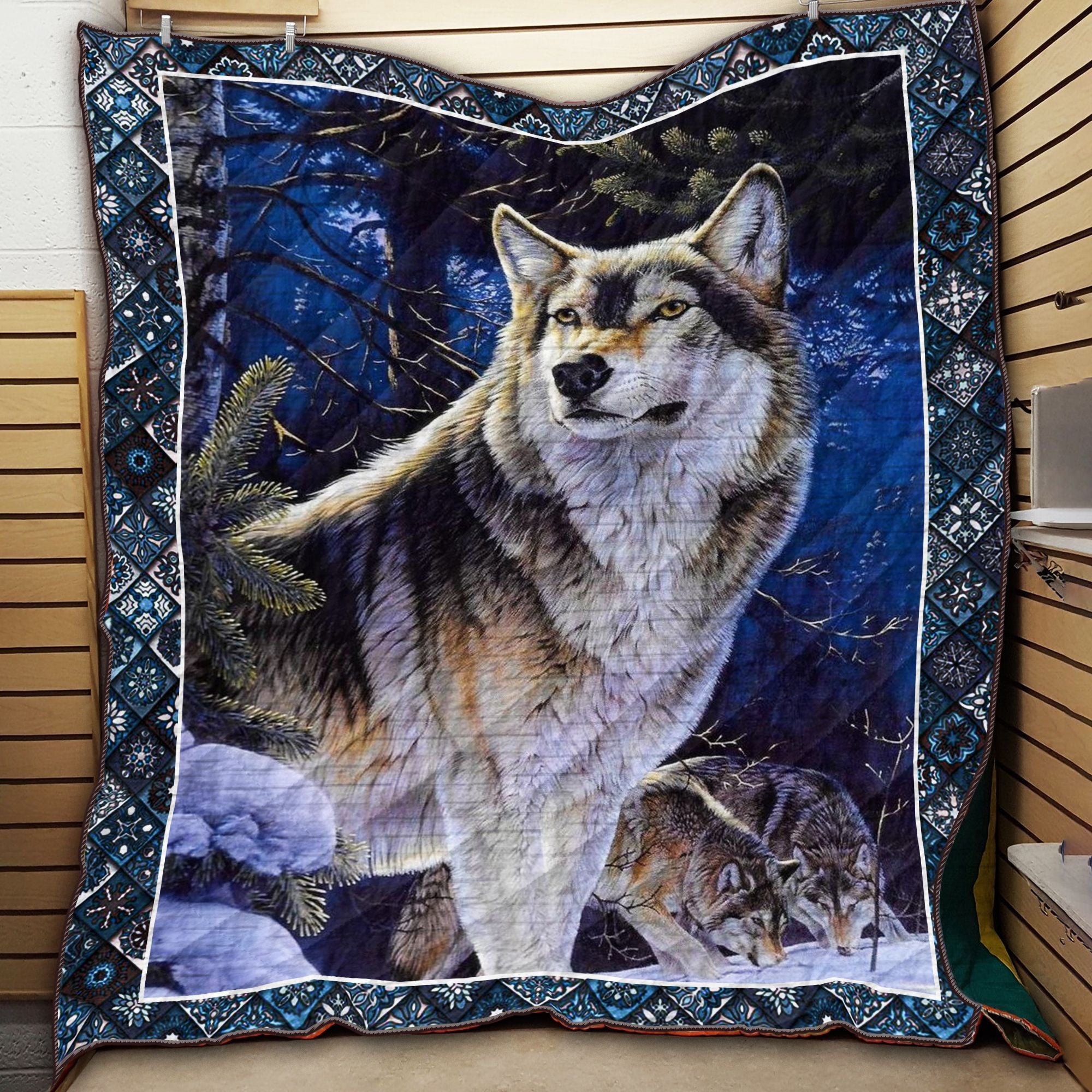 Wolf In Forest Beautiful Animal Quilt Blanket