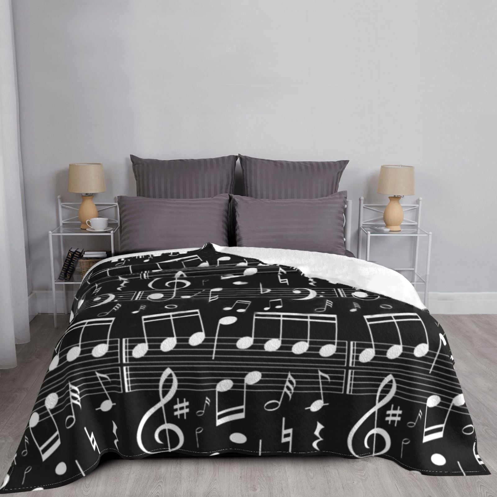 Music Notes Black Blanket – homedecorationuse