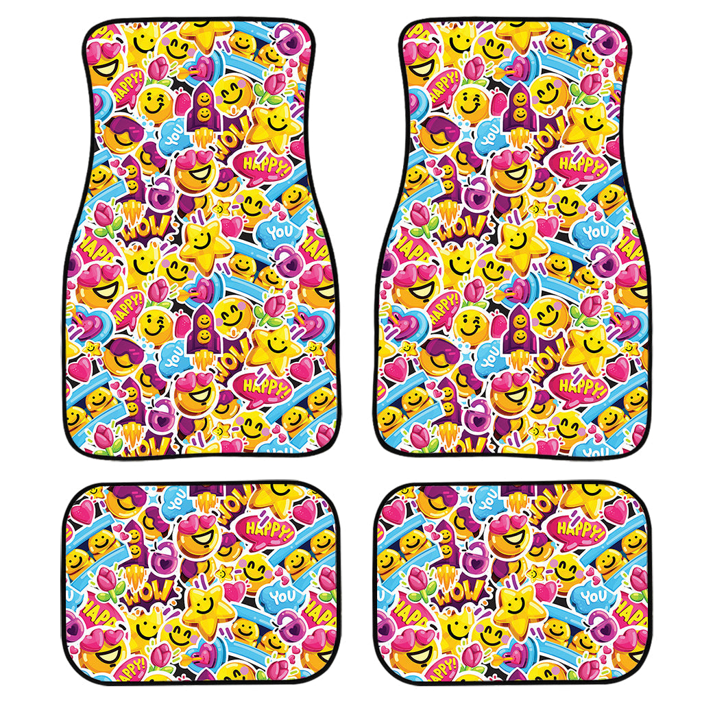 Smiley Faces Emoji Pattern Print Front And Back Car Floor Mats, Front Car Mat