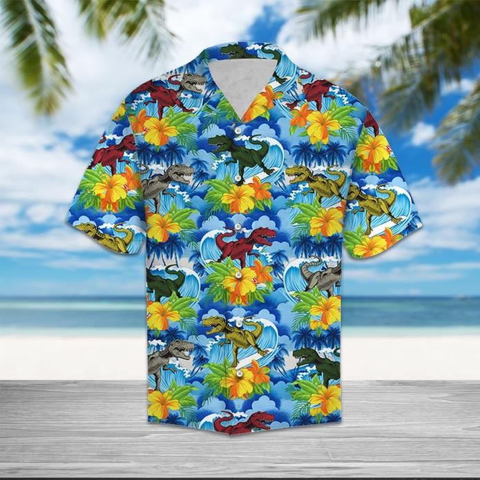 Vintage Dinosaur Hibiscus Tropical Hawaiian Shirt 131 Aloha Hawaii Shirts