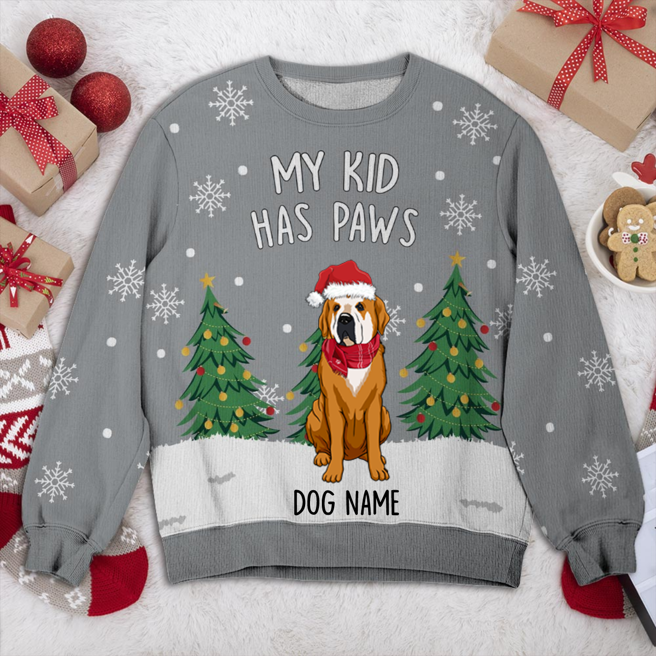 Spanish Mastiff My Kid Has Paws Personalized Sweater, Dog Ugly Christmas Sweater