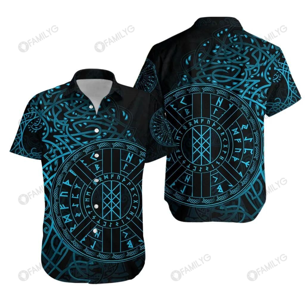 Viking Shirts – Nordic Viking Web Of Wyrd Blue Color – Viking Hawaiian Shirt Summer Hawaiian For Men, Women, Couple