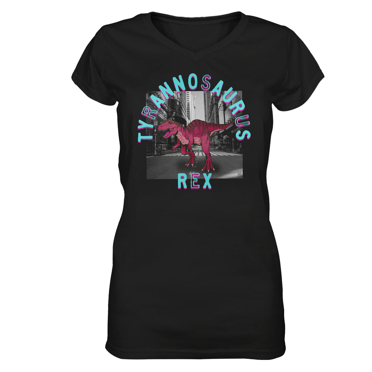 T-Square T-Rex Dinosaur Ez21 1712 Women V-Neck T-Shirt