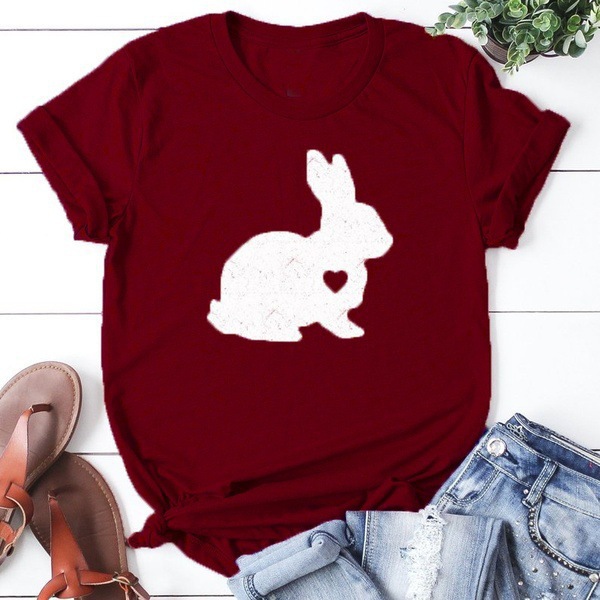 Rabbit Bunny Print T Shirt Women Short Sleeve O Neck Loose Tshirt Summer Women Tee Shirt Tops Camisetas Mujer alx