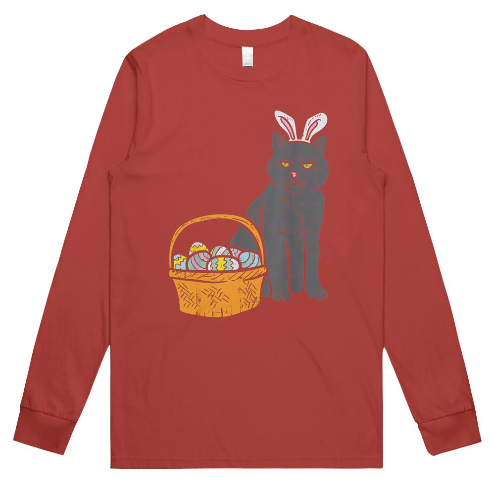 Black Cat Bunny Ears Eggs Basket Easter Pet Lover Gift Long Sleeve T Shirts