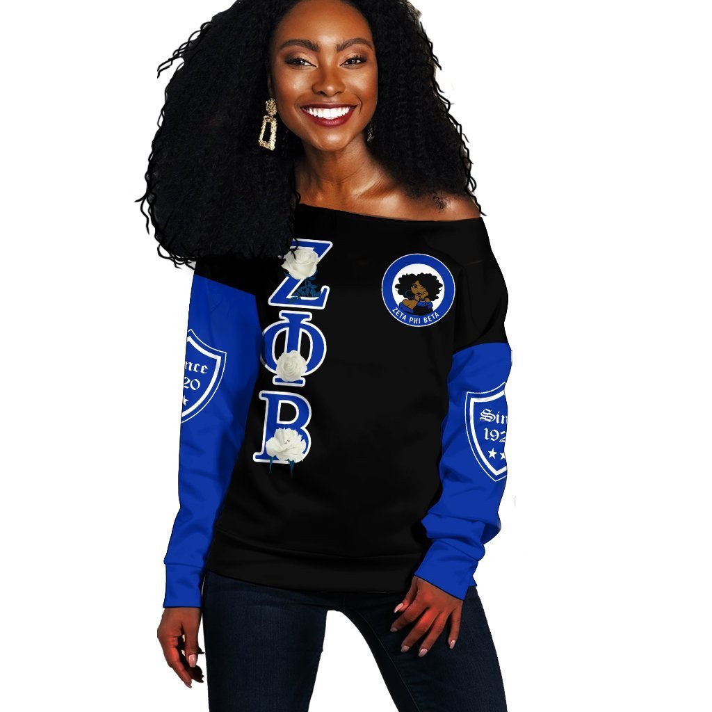 Sorority Sweatshirt – Zeta Phi Beta White Rose Off Shoulder