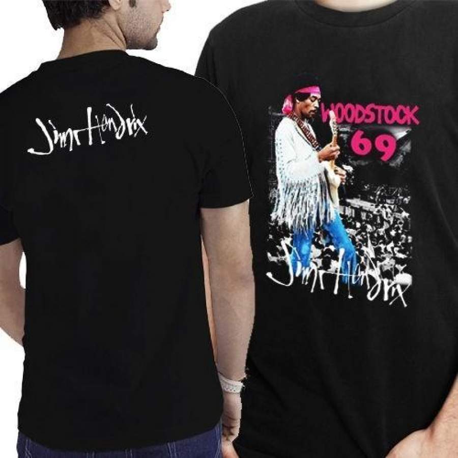 Jimmy Hendrix Woodstock 69 Tshirt Two Sides Tee New Mens T-Shirt