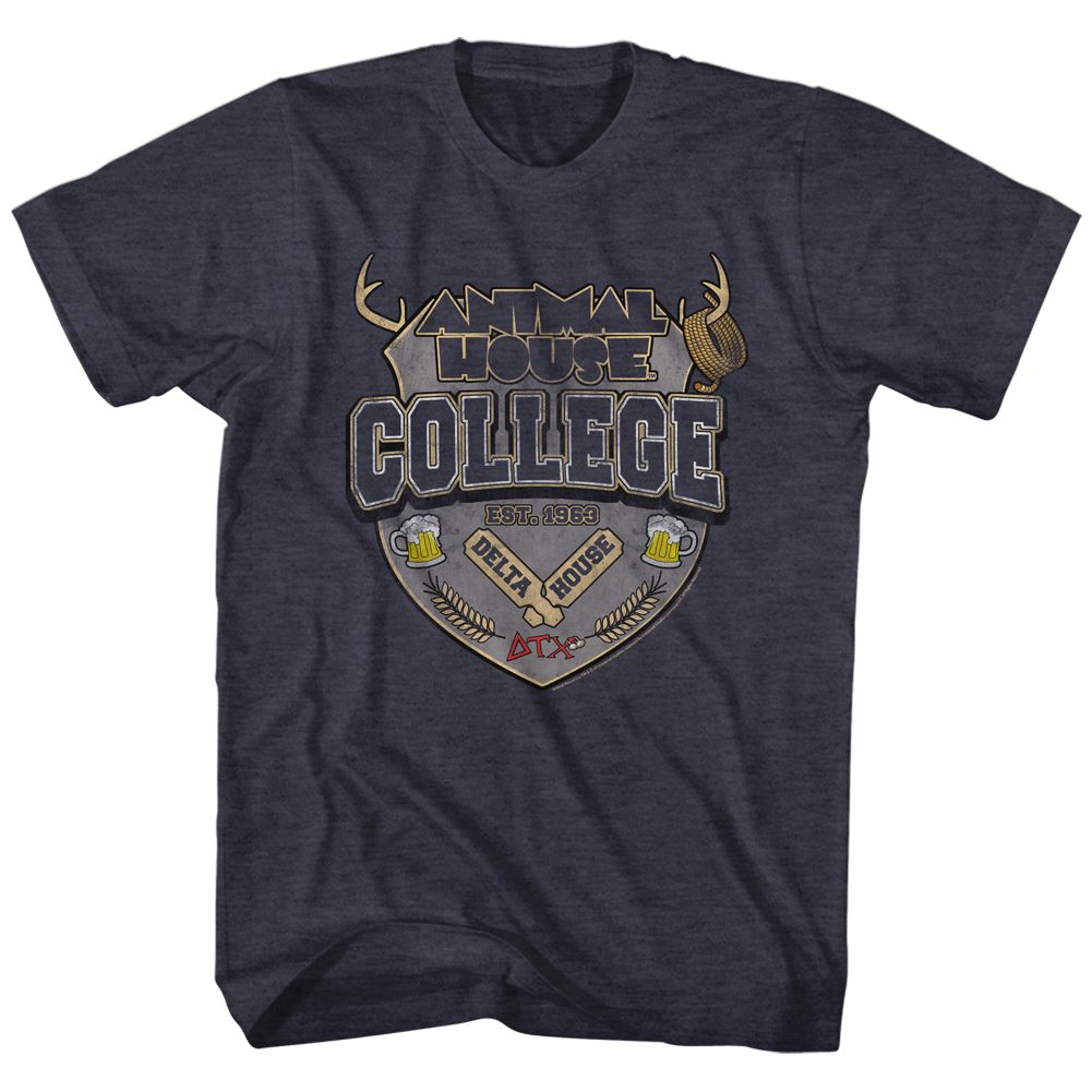 Animal House-College Crest-Navy Heather Adult S/S Tshirt