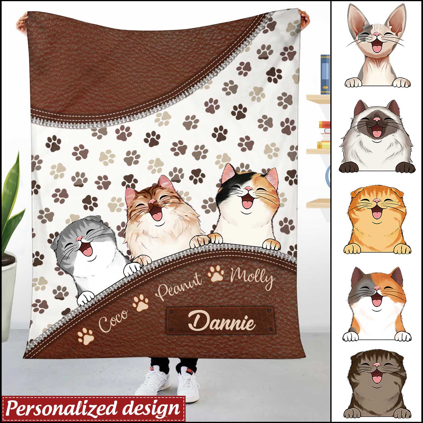 Personalized Cat Mom Pet Kittens Lover Leather Pattern Blanket Hld29Dec21Ny1 Xt