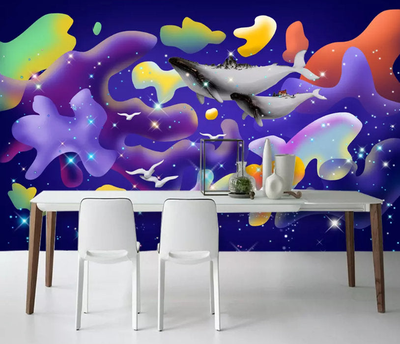 3D Colorful, Abstract, Whale Wallpaper