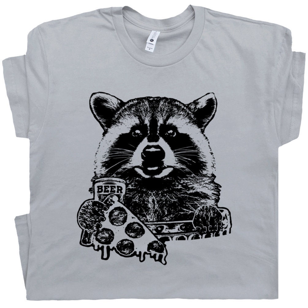 Raccoon T Shirt Pizza and Beer T Shirts Funny Beer Witty Cool Vintage Camping Humor Tee Retro Animal Novelty Graphic For Mens Womens Nature