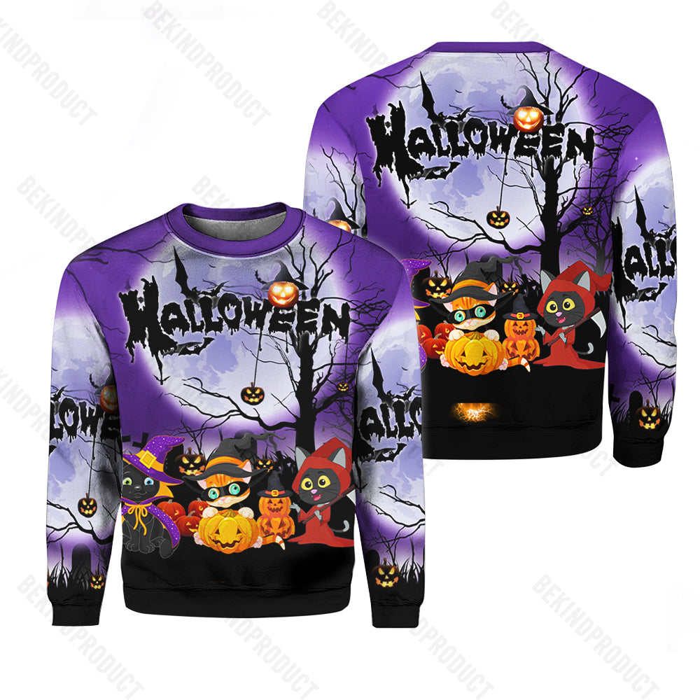 Halloween Cats And Pumpkin Crewneck Sweatshirt All Over Print Sweatshirt For Women Sweatshirt For Men Swn1107