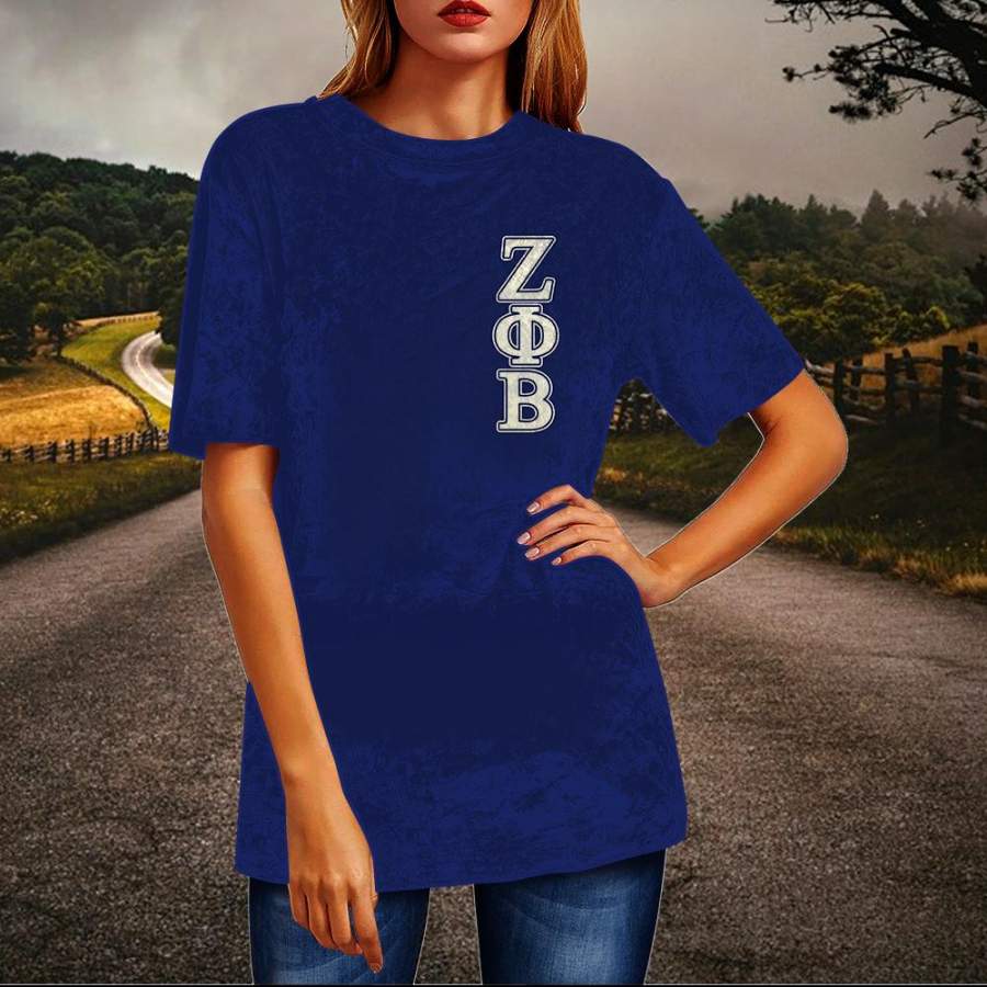 Zeta Phi Beta Crew Neck Velvet Top Short Sleeve T-Shirt