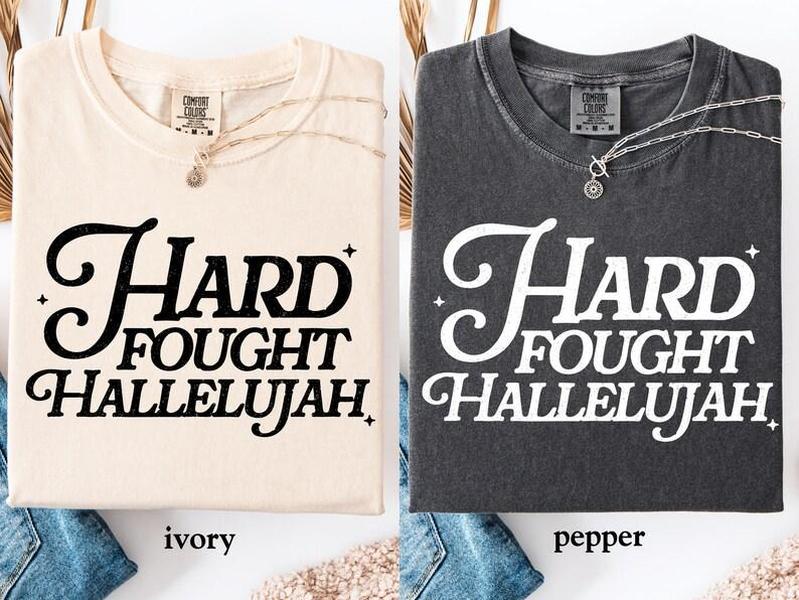 Comfort Colors Hard Fought Hallelujah tshirt, Gift for Her, Retro Christian tee, Bible Verse shirt, Religious Trendy top, Tees Womenswear, 2025 Trendy Summer Shirt Top Classic