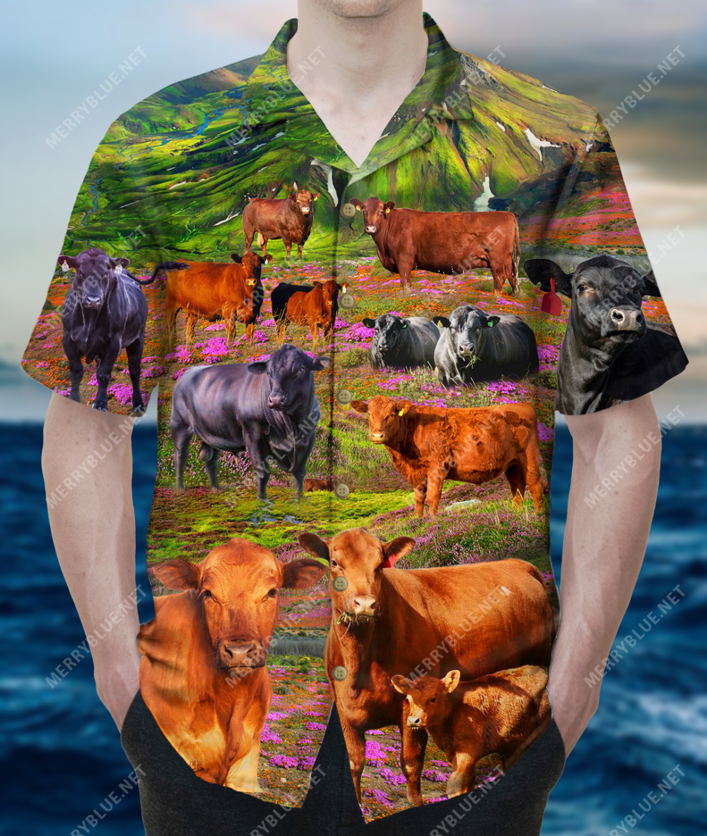 Angus Cattle In Field Unisex Hawaiian Shirt