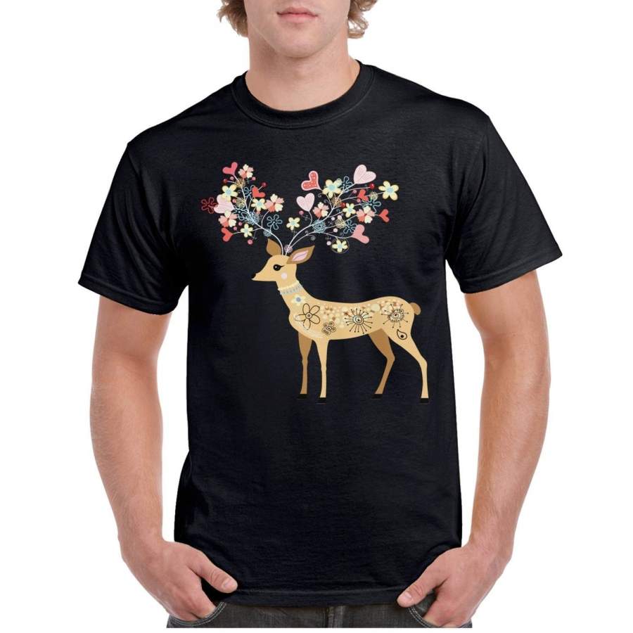 Short Sleeve Man Flower Deer Cervus Nippon Cute Cool Fitted Tee Shirt Men Graphic T-Shirt