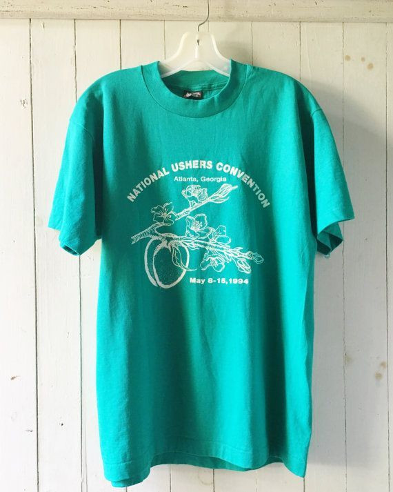 Vintage 1994 Teal Green Atlanta Georgia National Ushers Convention Peach Okee Rose Shirt