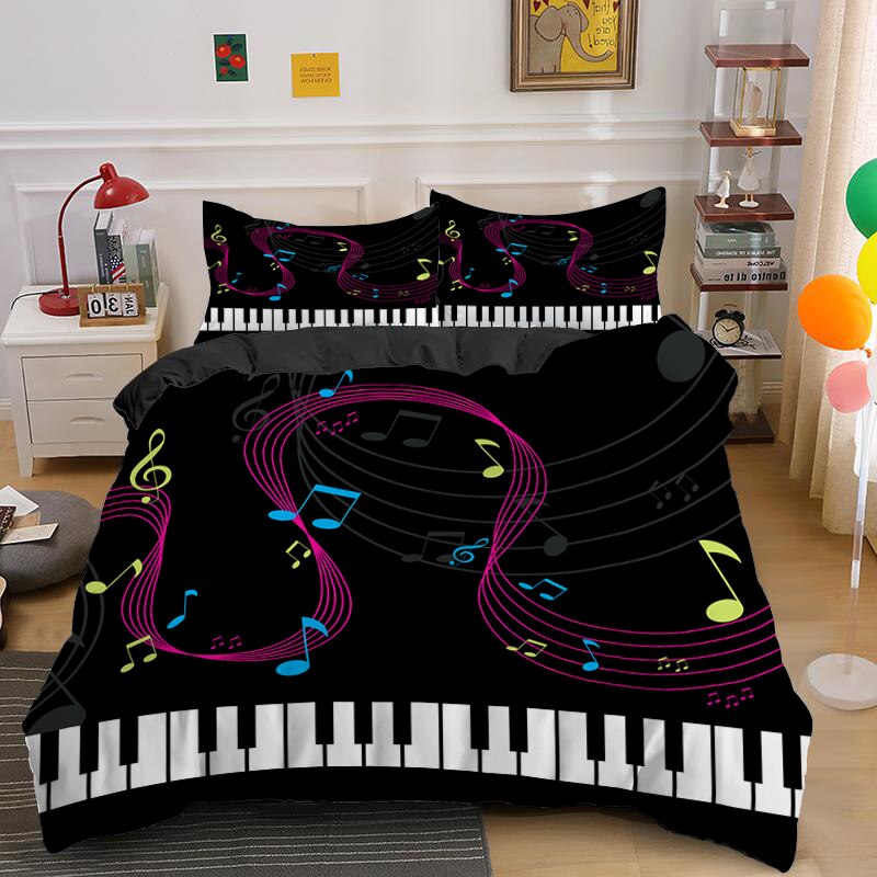 3D Bedding Set Piano Keys Music Note Black & White 2/3 Pieces King Queen Duvet Cover Sets Soft Cover Home Decor Bedclothes