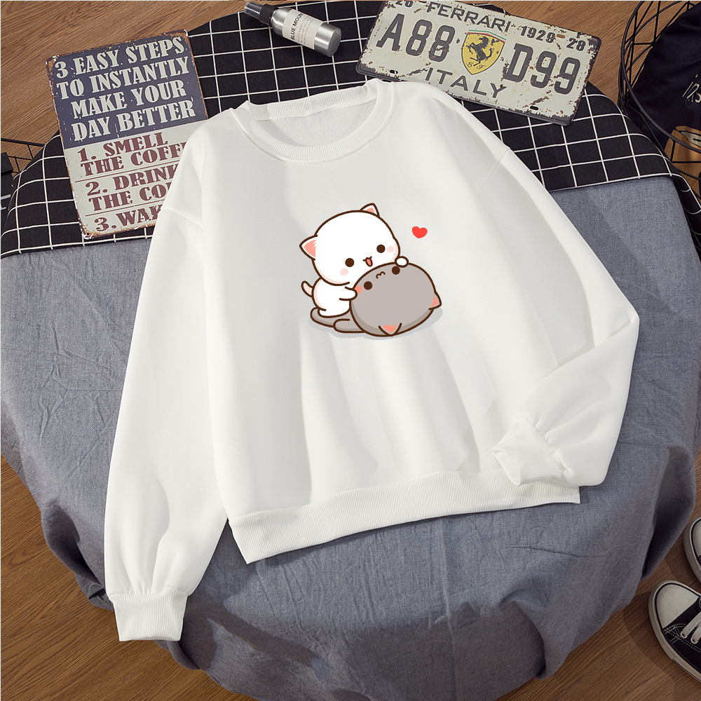 Cute Cat Cartoon Print Hoodies Women Harajuku Kpop Sweatshirt Warm Streetwear Clothes Kawaii Fashion Casual Pullover Hoodie alx