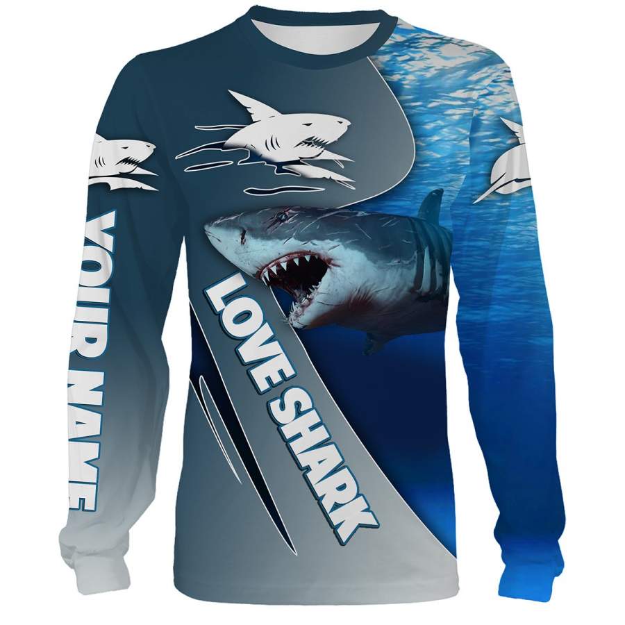 Shark Fishing Blue Ocean Customize name 3D All over print shirts – personalized fishing gift for men and women and Kid – NQS415