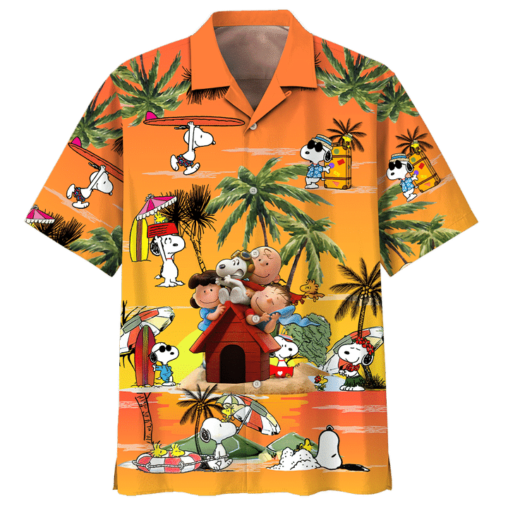 Peanuts Charlie Brown And Snoopy 2 Print Short Sleeve Hawaii Casual Shirt Ha107063