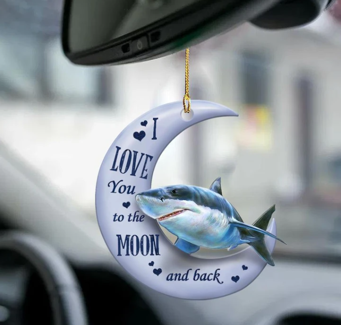 Shark Moon Back Car Ornament – Shark Lover Two Sided Car Ornament