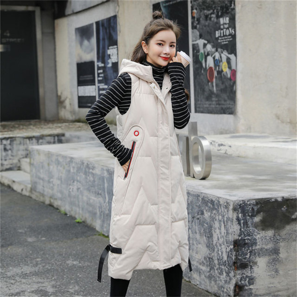 Autumn Winter Women Warm Vest Solid Mid-length Hooded Slim Outerwear Spring Thicken Cotton Waistcoat Female alx