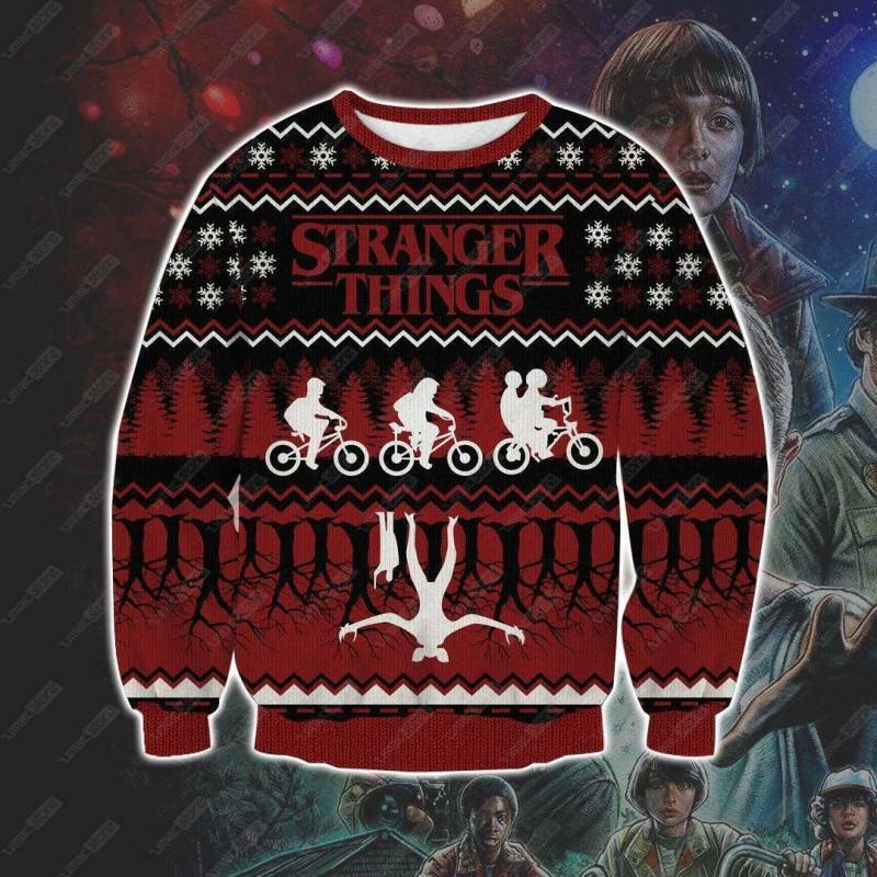 Stranger Things Red And Black 3D Print Ugly Christmas Sweatshirt