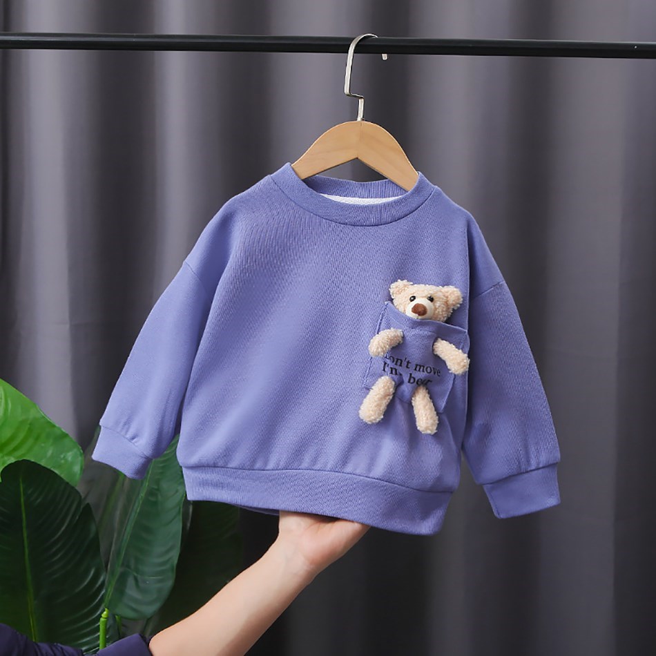 Children’s Round Neck Pullover 1-6 Years Old Girl Korean Version of Pocket Bear Sweater Toddler Girl Spring and Autumn Hoodie alx