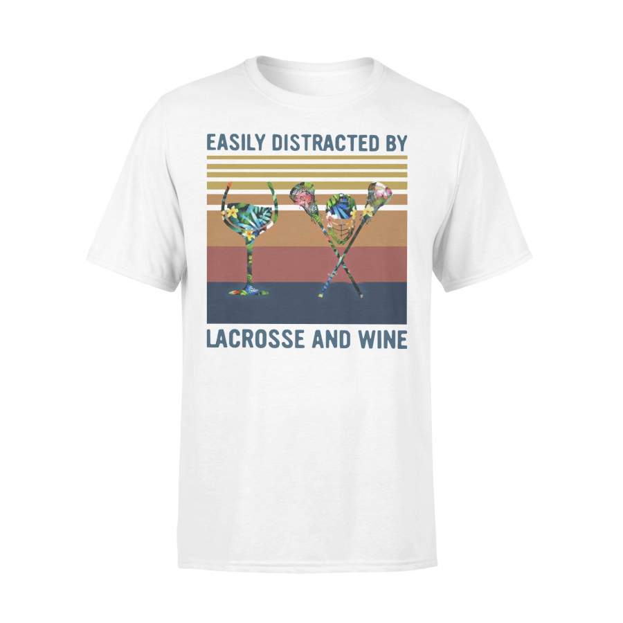 Easily Distracted By Lacrosse And Wine Vintage T-shirt